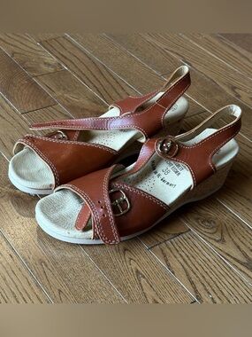 Vintage Worishofer Naturform Sandals Women 38 Leather Wedge West Germany NOS
